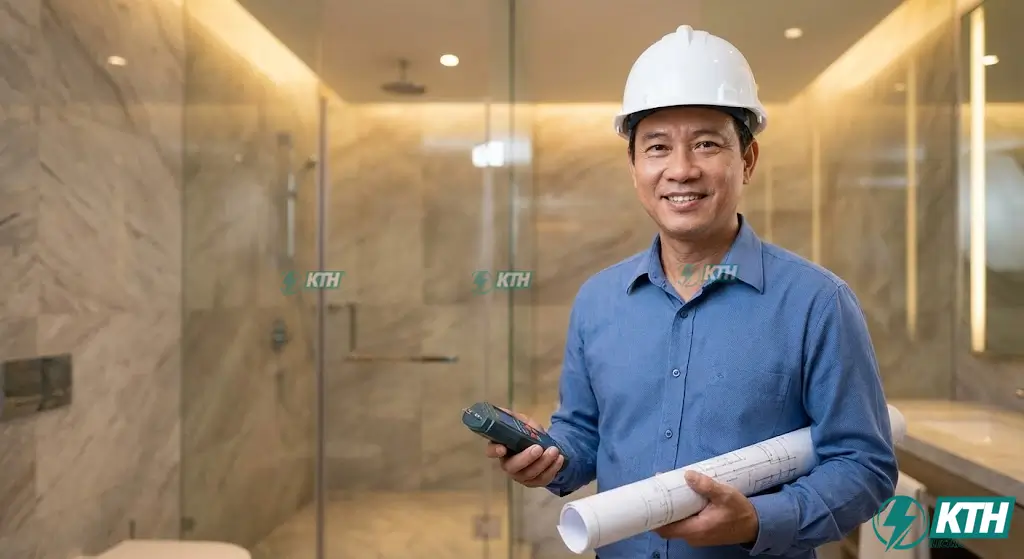 Đội ngũ kỹ sư KTH Electric khảo sát và báo giá dịch vụ chống thấm nhà vệ sinh uy tín tại TPHCM