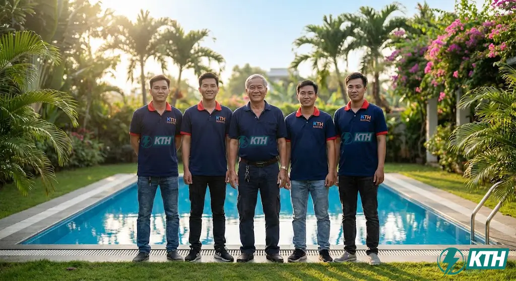 Xử Lý Rò Rỉ Nước Hồ Bơi: Dò Tìm Không Đục Phá - BH 2 Năm 5 Đội ngũ chuyên gia chống thấm hồ bơi KTH Electric với 20 năm kinh nghiệm, cam kết xử lý triệt để rò rỉ và bảo hành dài hạn.