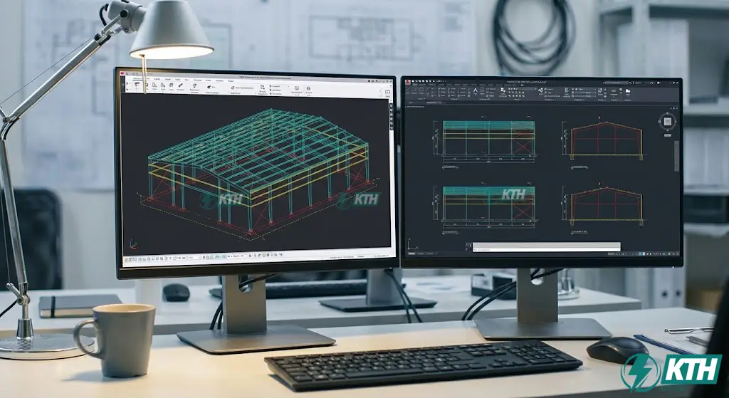 Tải file cad bản vẽ nhà xưởng công nghiệp full kiến trúc kết cấu và mô hình Tekla 3D.