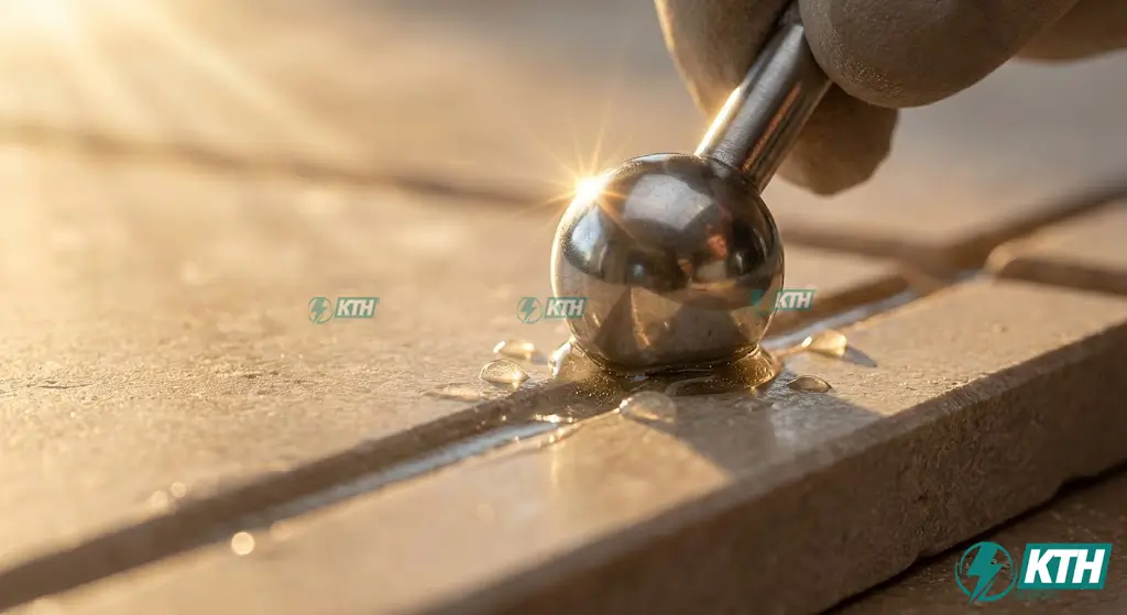 Thi Công Keo Ron Gạch Hai Thành Phần: Quy Trình 5 Bước Chuẩn 2025 4 Hướng dẫn dùng bi cầu vét ron tạo hình đường ron men sứ láng mịn và nén chặt keo vào mạch gạch trong 15 phút đầu.