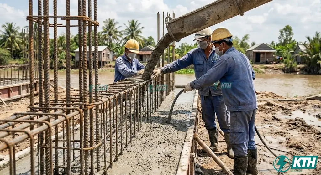 Kỹ thuật gia cố móng nhà cấp 4 trên nền đất yếu tại Bến Lức Long An để lên tầng lầu an toàn.