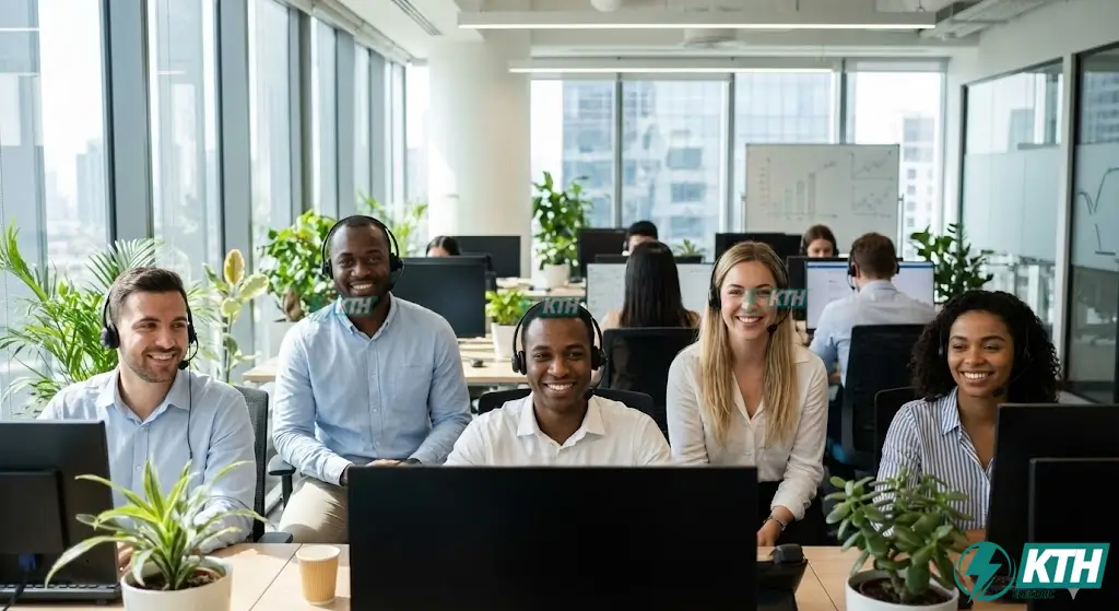 Đội ngũ nhân viên telesale chăm sóc khách hàng chuyên nghiệp sử dụng hệ thống tổng đài Call Center ổn định.