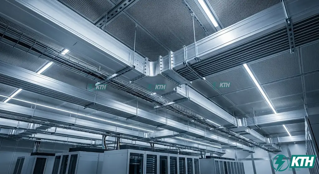 Hệ thống thanh dẫn điện Busway vỏ nhôm cao cấp lắp đặt treo trần trong tòa nhà Data Center hiện đại giúp tản nhiệt tối ưu.