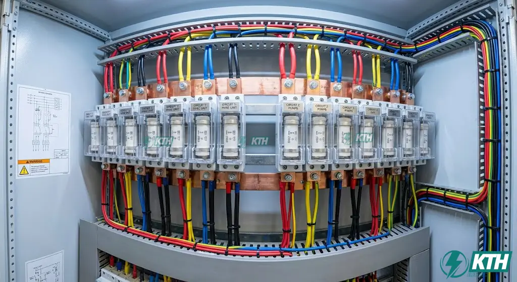 HRC fuses installed in a Low Voltage (LV) distribution panel protecting busbars and electrical equipment.
