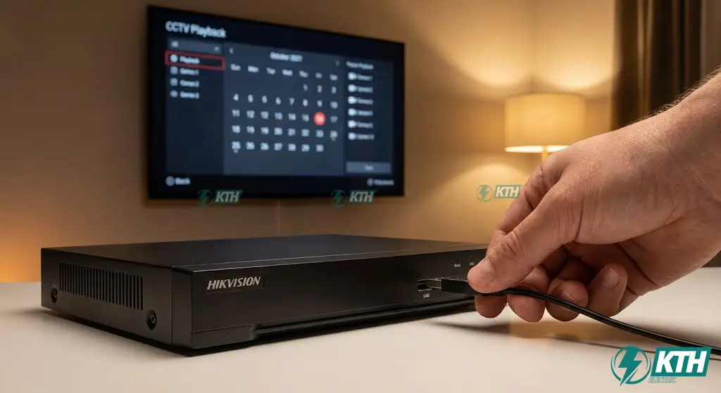 Kết nối chuột vào đầu ghi hình Hikvision để thao tác xem lại trực tiếp trên màn hình Tivi qua cổng HDMI.