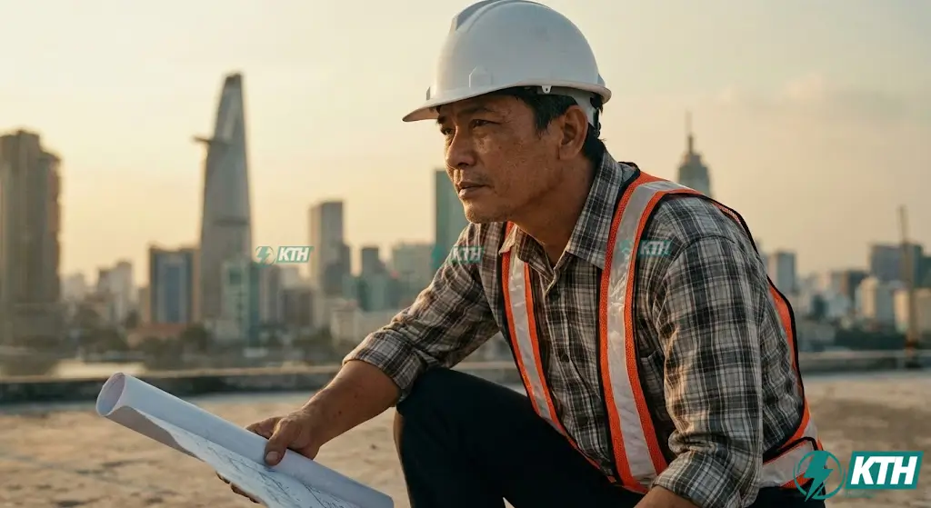 Kỹ sư KTH Electric khảo sát hiện trạng chống thấm sân thượng tại TP HCM uy tín chuyên nghiệp.