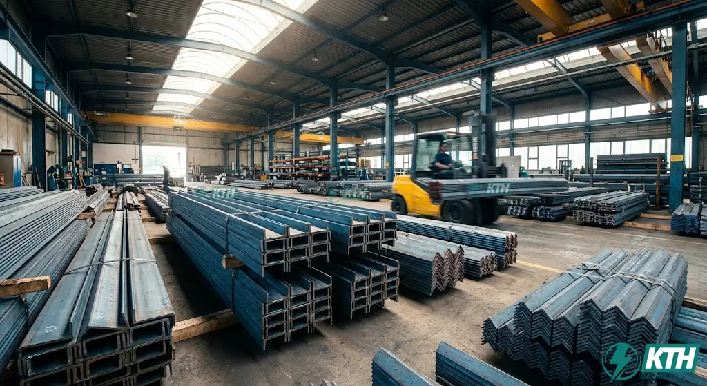 Kho hàng tổng hợp các loại thép hình U, V đen và mạ kẽm số lượng lớn sẵn sàng giao tại công trình.