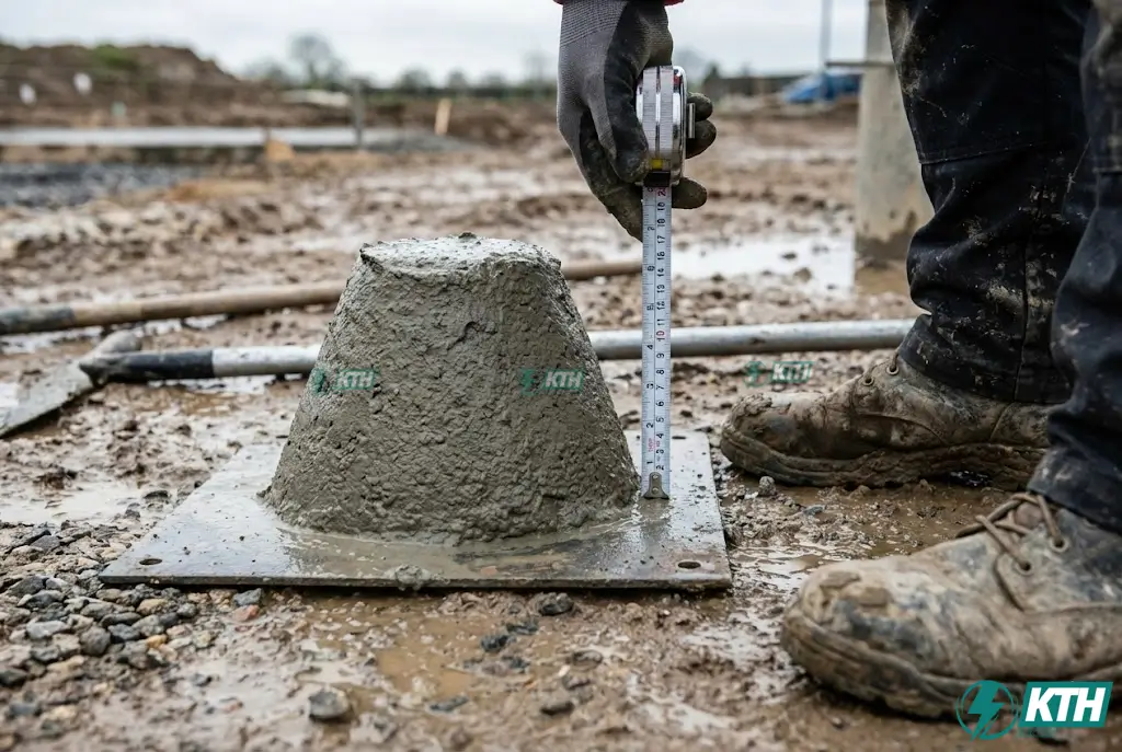 Thí nghiệm kiểm tra độ sụt bê tông (Slump test) tại công trường trước khi đổ theo tiêu chuẩn TCVN 4453:1995.