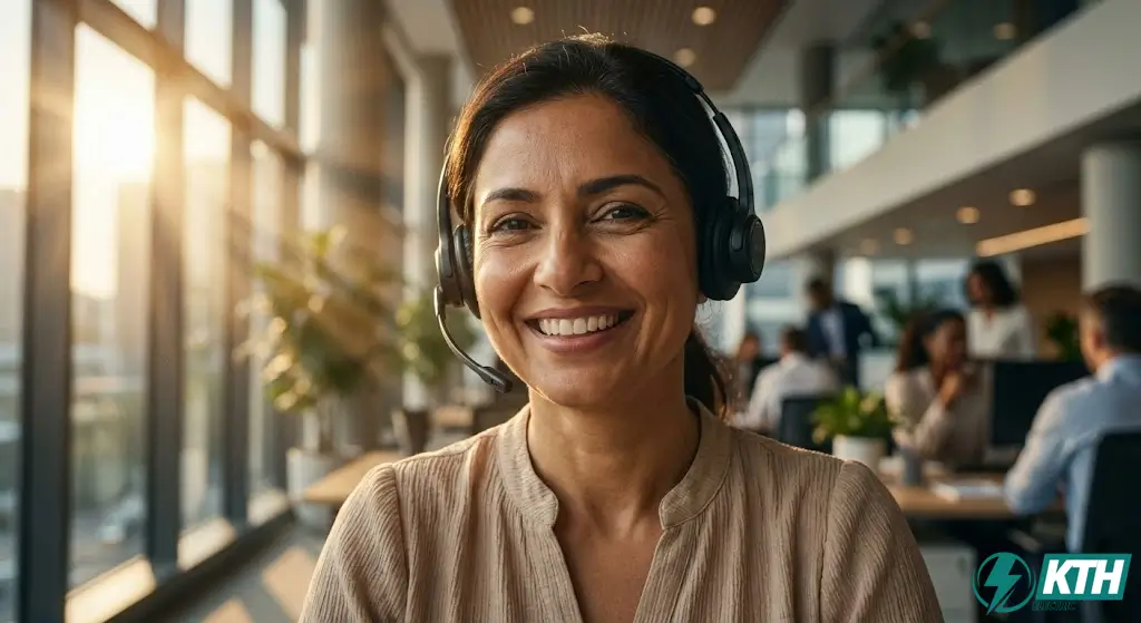 Nhân viên tổng đài chuyên nghiệp đang tư vấn khách hàng với kịch bản lời chào ấn tượng giúp tăng tỷ lệ giữ chân khách hàng cho doanh nghiệp 2025.