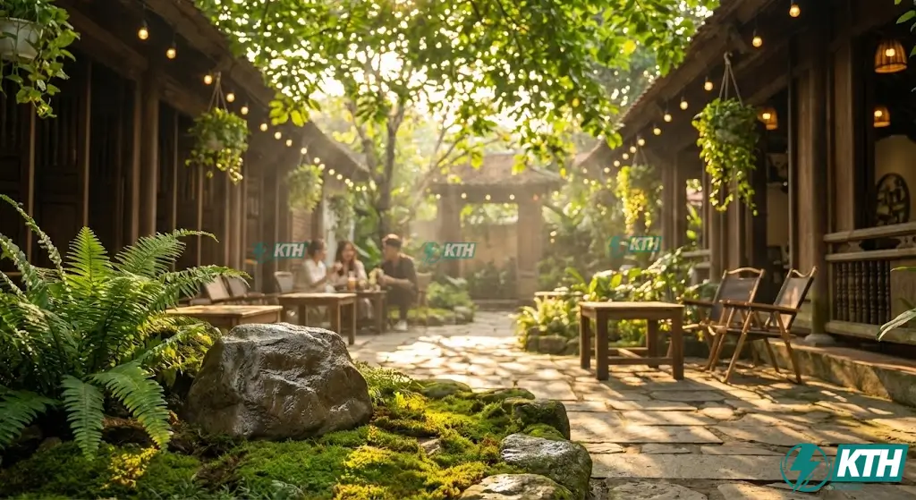 Lắp đặt loa giả đá sân vườn chịu nước cho quán cafe không gian mở tại Sài Gòn.