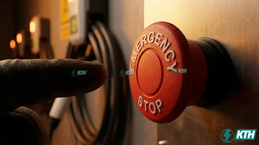 Quy Chuẩn PCCC Cho Trạm Sạc 2025: Hướng Dẫn Pháp Lý & Kỹ Thuật 3 Nút ấn ngắt điện khẩn cấp epo cho trạm sạc xe điện lắp đặt đúng quy chuẩn an toàn
