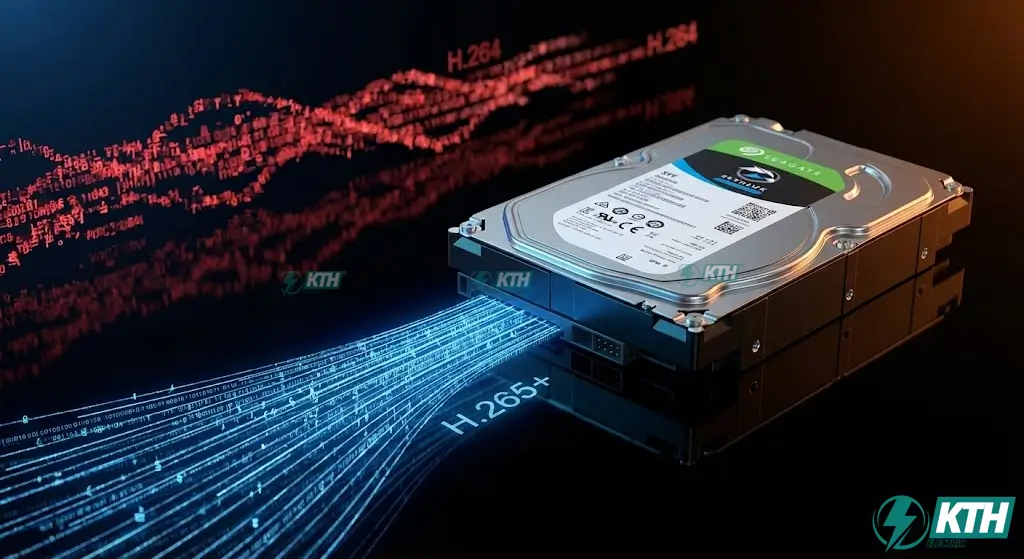 Ổ cứng camera Seagate Skyhawk tích hợp công nghệ chuẩn nén H.265+ giúp tiết kiệm 80% dung lượng lưu trữ.