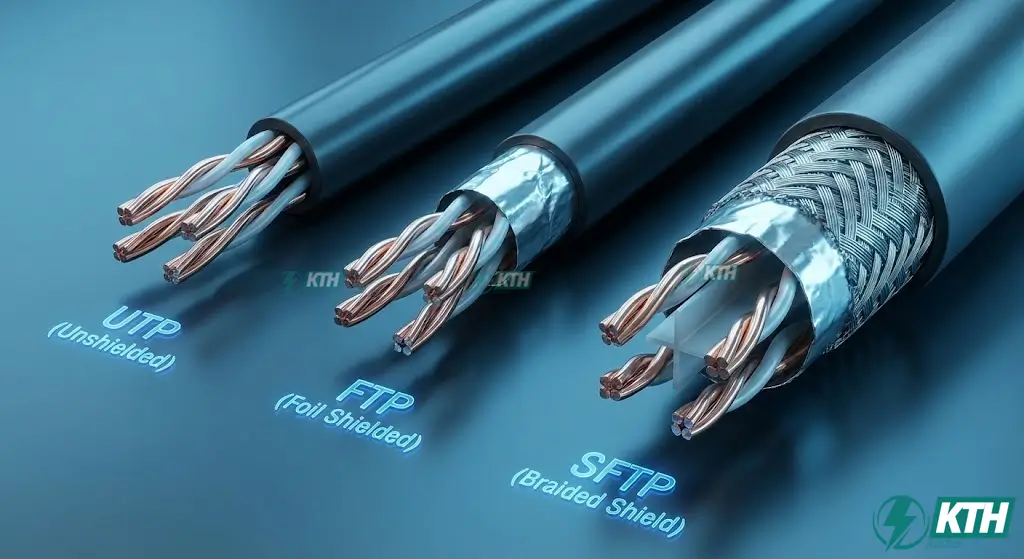 Phân biệt các chuẩn chống nhiễu cáp mạng UTP FTP và SFTP cho hệ thống điện nhẹ.