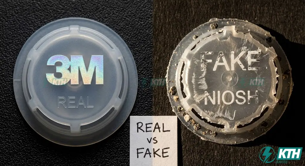 Cách phân biệt mặt nạ phòng độc 3M thật và giả qua chi tiết van thở và tem chống hàng giả.