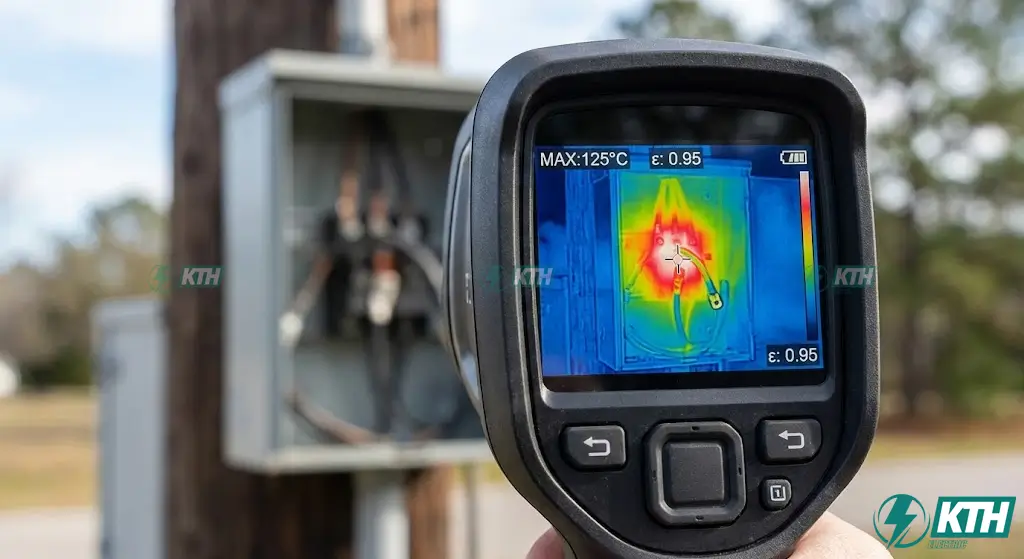 Bảng Điện Cửa Cột 2025: Báo Giá & Hướng Dẫn Lắp Đặt Chuẩn EVN 6 Hình ảnh scan nhiệt phát hiện điểm nóng (hotspot) trong tủ điện do đấu nối lỏng.