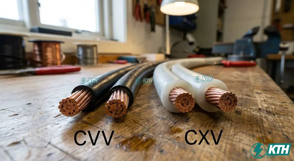 So sánh sự khác biệt thực tế giữa lớp cách điện PVC của cáp CVV và lớp cách điện XLPE chịu nhiệt của cáp CXV.