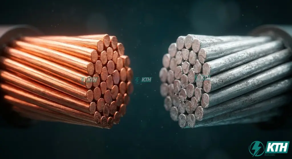 So sánh mặt cắt dây dẫn điện lõi đồng và lõi nhôm để phân biệt chất lượng dẫn điện và ứng dụng trong thi công cơ điện.