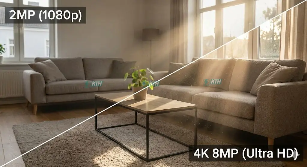 So sánh chất lượng hình ảnh thực tế giữa camera độ phân giải 2.0MP Full HD và camera 8.0MP 4K Ultra HD.