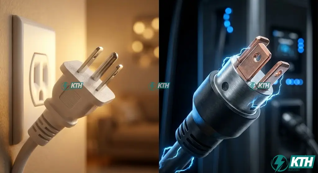 5 Loại Trạm Sạc EV Phổ Biến & Cách Chọn Để Không "Chai Pin" (2025) 2 So sánh trực quan sự khác biệt giữa dòng điện xoay chiều AC và dòng điện một chiều DC trong công nghệ sạc xe điện.