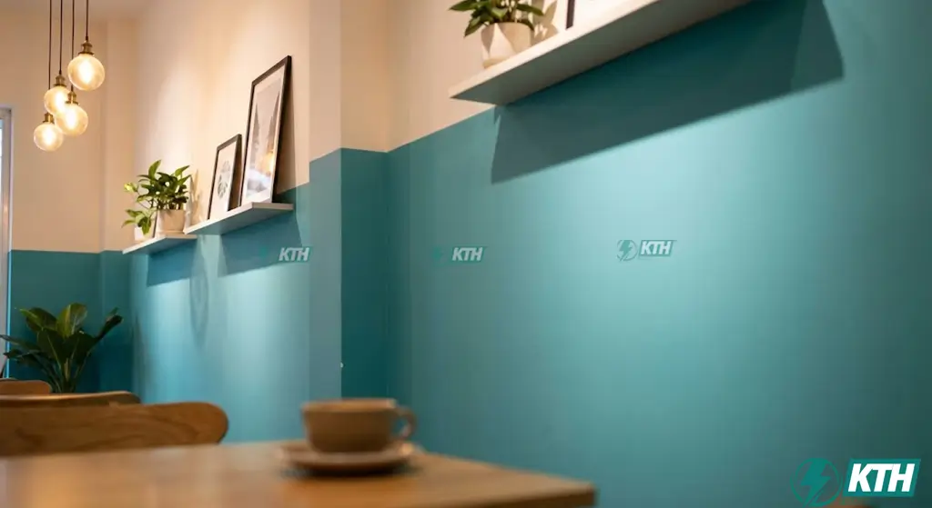 Báo Giá Dịch Vụ Sơn Nước Quảng Ngãi 2025 (Mới Nhất) - KTH Electric 3 Thi công sơn nước cho quán cafe, showroom tại Quảng Ngãi - Mẫu sơn tường màu xanh ngọc đẹp, bề mặt láng mịn, dễ lau chùi.