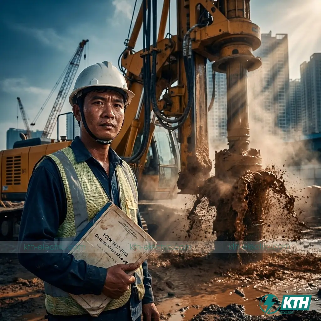 Kỹ sư KTH Electric giám sát quy trình khoan thăm dò địa chất công trình theo tiêu chuẩn TCVN 9437:2012 tại công trường.