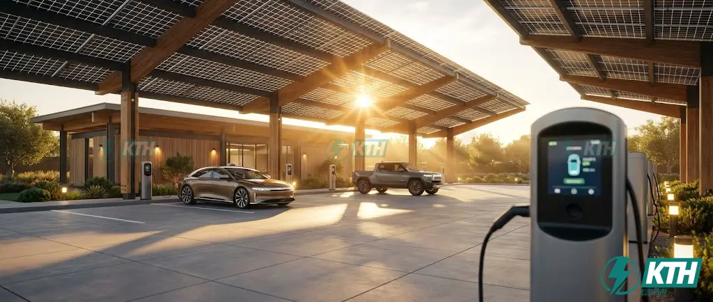 Chi Phí Vận Hành Trạm Sạc EV 2025: Bảng Tính Lãi Lỗ Chi Tiết 4 Mô hình trạm sạc xe điện tích hợp mái che năng lượng mặt trời (Solar Carport) giúp tối ưu hóa chi phí tiền điện giờ cao điểm và tăng lợi nhuận vận hành bền vững.