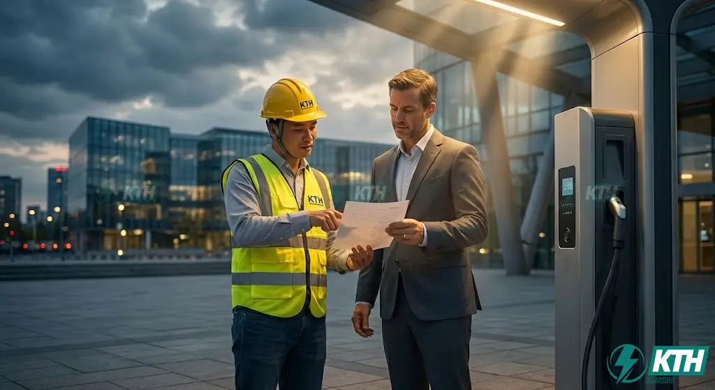 Hợp Đồng Mẫu Lắp Đặt Trạm Sạc EV: Chuẩn Pháp Lý & Kỹ Thuật 2025 1 Kỹ sư KTH Electric tư vấn hợp đồng mẫu lắp đặt trạm sạc EV chuẩn pháp lý và kỹ thuật cho chủ đầu tư tại dự án thực tế.