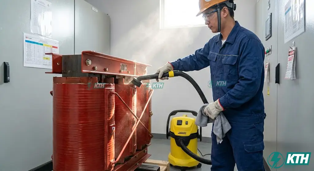 Vệ sinh bụi bẩn bám trên cuộn dây máy biến áp khô (Cast Resin) để ngăn ngừa phóng điện cục bộ.