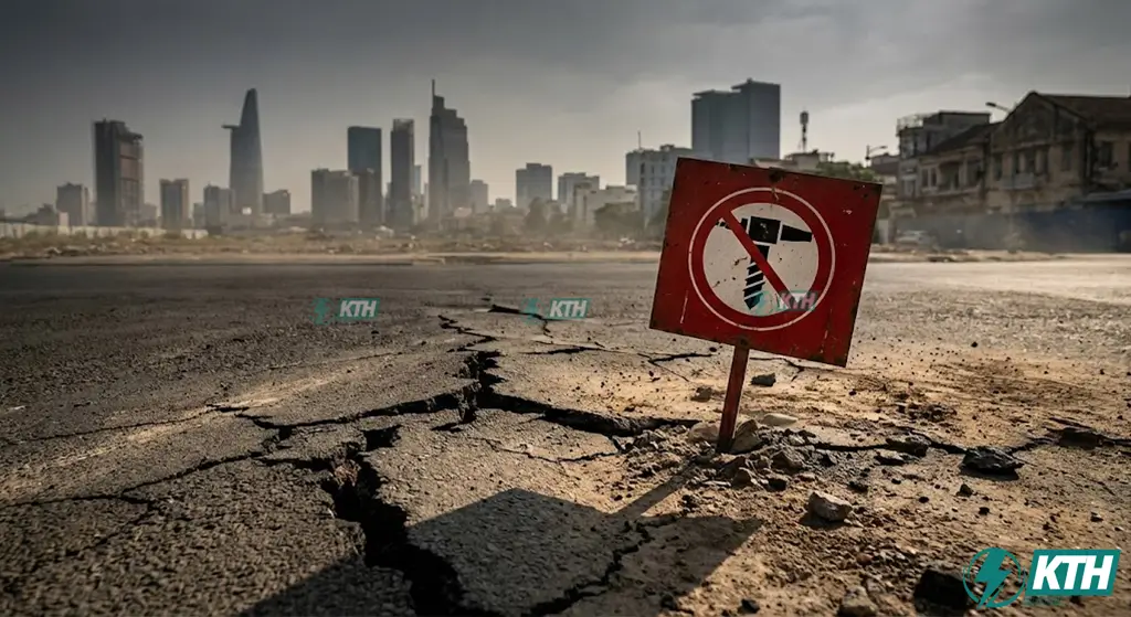 Khoan Giếng Có Phải Xin Phép Không? Quy Định & Mức Phạt Mới Nhất 2025 4 Hậu quả sụt lún đất do khai thác nước ngầm quá mức tại các vùng hạn chế và khu vực đô thị.