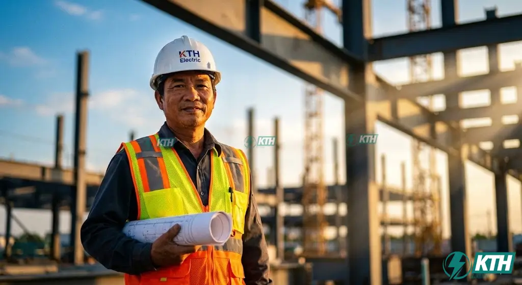 Kỹ sư KTH Electric giám sát thi công kết cấu thép trọn gói tại công trình nhà xưởng công nghiệp 2026.