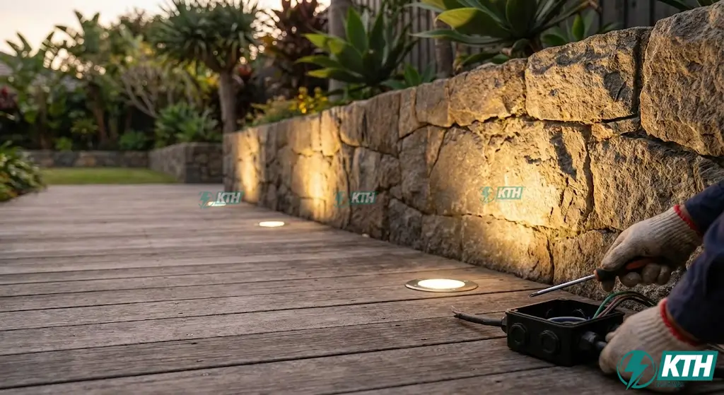 Cách bố trí đèn âm đất và đèn âm sàn cho lối đi sân vườn đảm bảo thoát nước tốt và không gây chói mắt.