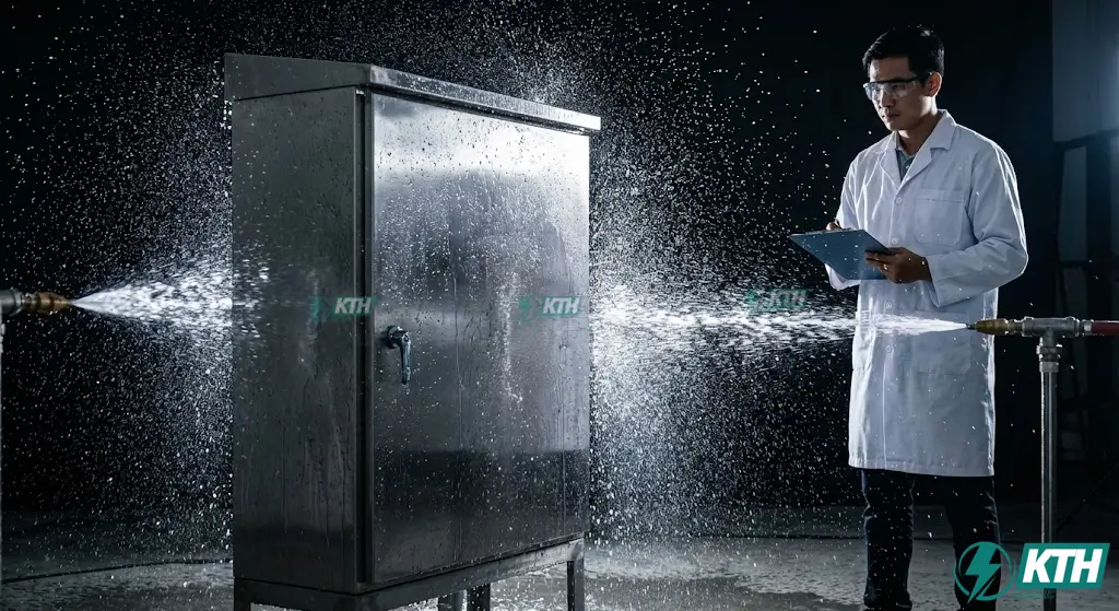 Thử nghiệm cấp bảo vệ IP chống nước và bụi cho vỏ tủ điện theo tiêu chuẩn IEC 60529 (TCVN 4255).