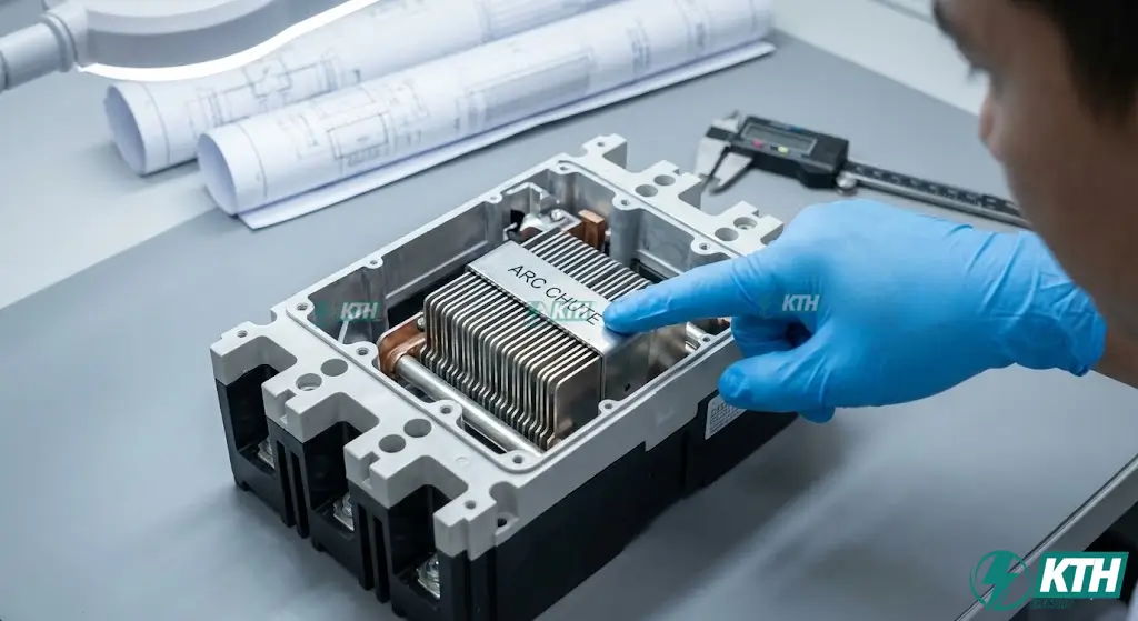 Cấu tạo buồng dập hồ quang (Arc Chute) bên trong Aptomat giúp chia nhỏ và dập tắt tia lửa điện an toàn.