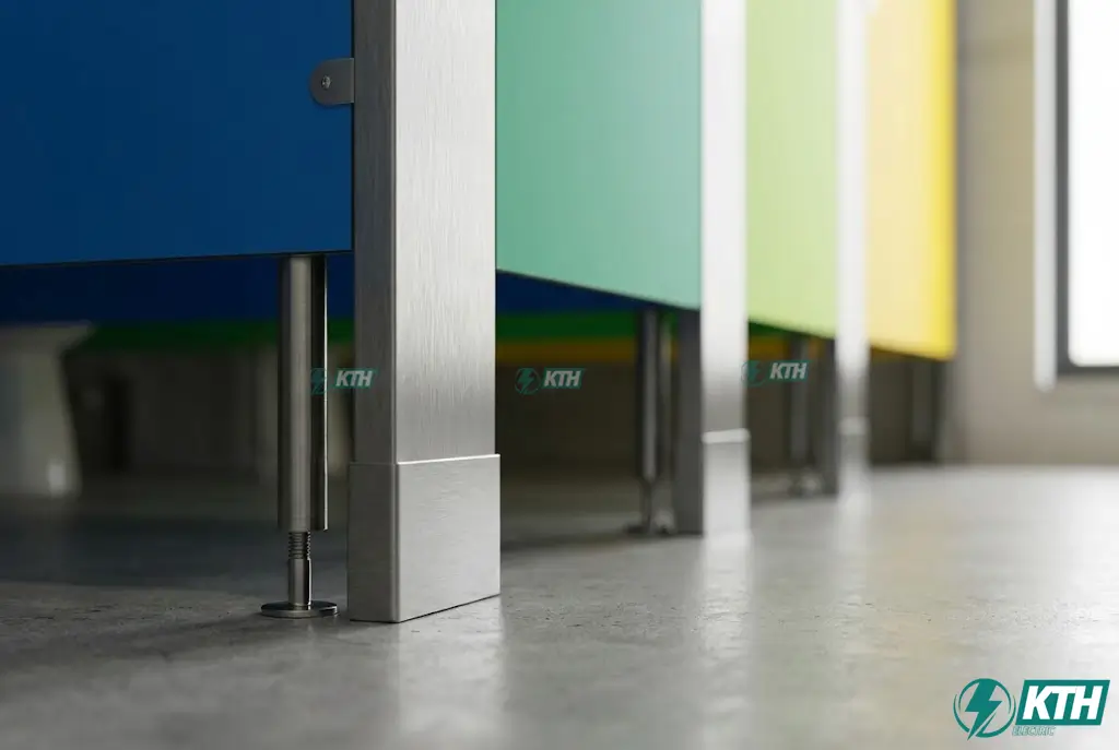 Chân đỡ inox vách ngăn tạo khoảng hở giúp sàn nhà vệ sinh luôn khô ráo và thông thoáng khí.