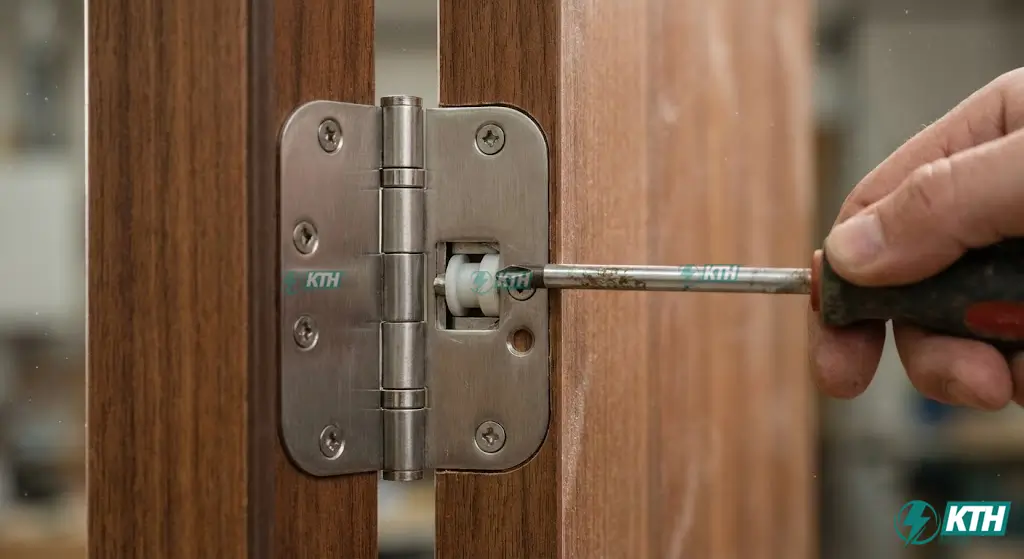 Cách chỉnh bản lề trọng lực vách ngăn vệ sinh để cửa tự đóng mở.