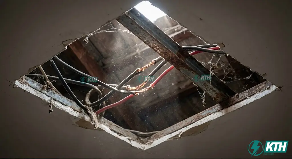 Nguyên nhân ngắn mạch do chuột cắn dây điện âm trần thạch cao làm hở lõi đồng.