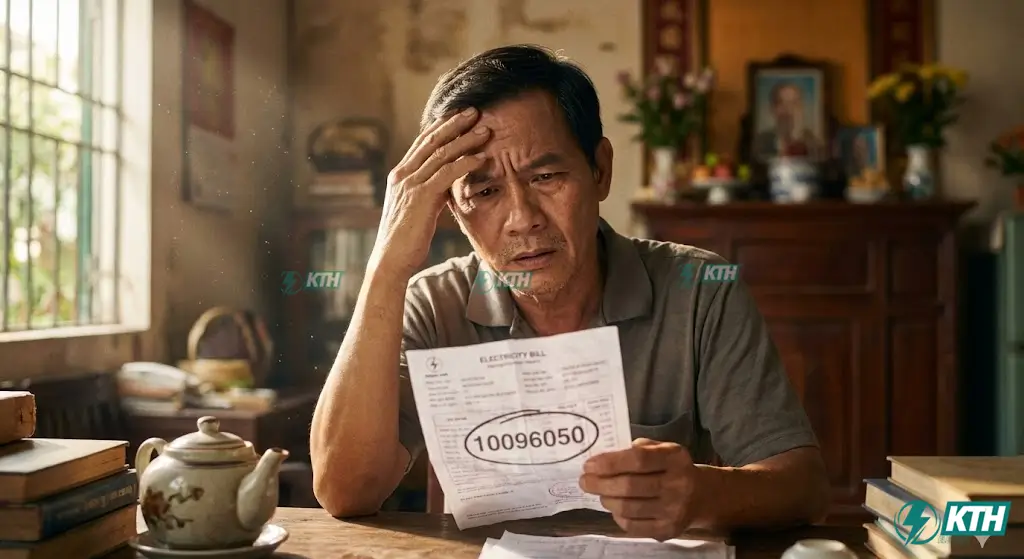 Người đàn ông Việt Nam lo lắng xem hóa đơn tiền điện tăng cao, minh họa cho nhu cầu sử dụng công cụ tính tiền điện online chính xác.