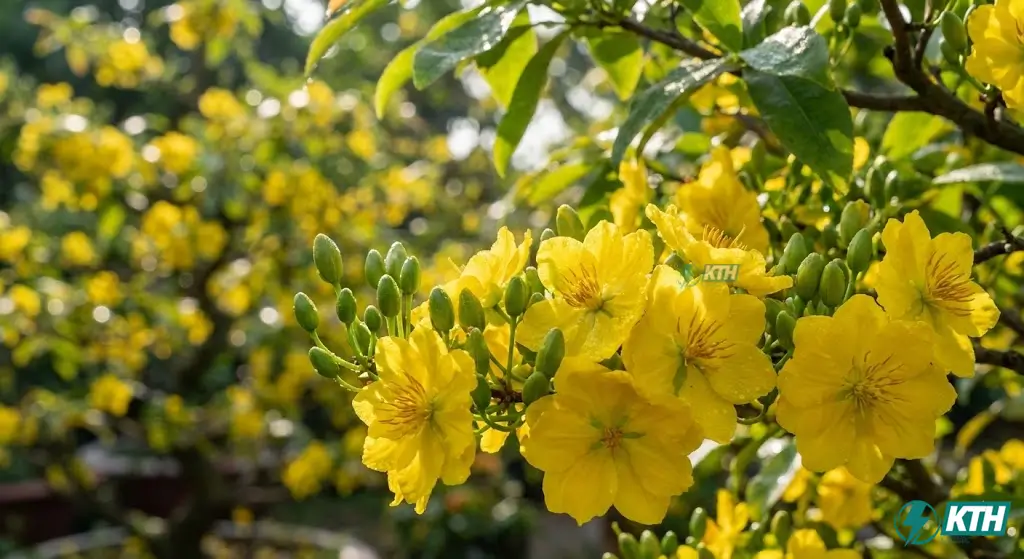 Cận cảnh hoa mai Bình Lợi tàng to hoa đậm sắc, dòng mai vàng nguyên thủy giá trị cao tại vườn.