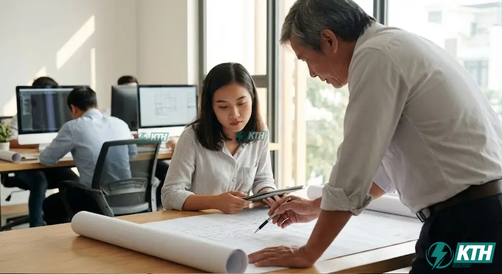 Hướng dẫn học AutoCAD thực chiến: Kỹ sư trưởng KTH Electric đào tạo nhân viên mới về quản lý Layer và Xref trong dự án thực tế.