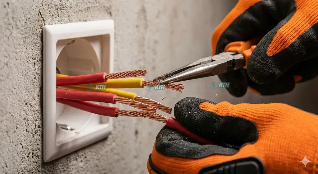 Cận cảnh lõi dây điện đồng nguyên chất Cadivi tiêu chuẩn 4.0mm được thi công đúng kỹ thuật để đảm bảo an toàn điện.