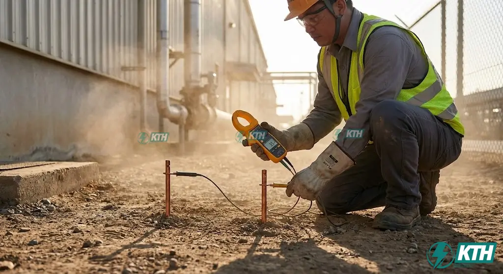 Quy trình đo điện trở nối đất an toàn dưới 4 Ohm theo tiêu chuẩn TCVN 9358 2012 cho nhà máy công nghiệp.