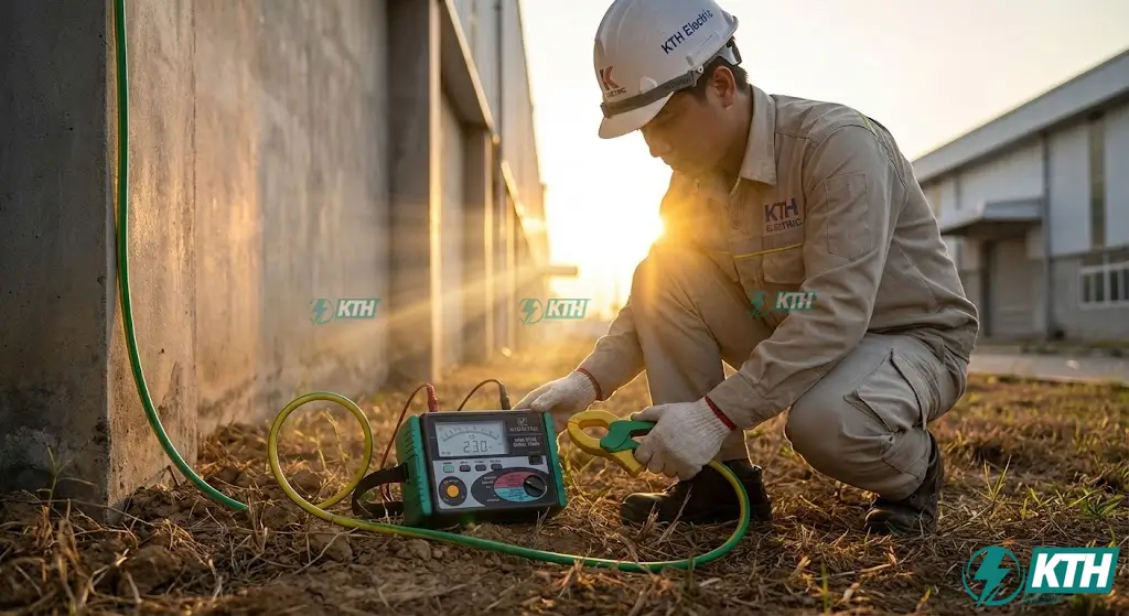 Quy trình đo điện trở tiếp địa hệ thống chống sét và an toàn điện chuẩn TCVN cho nhà xưởng.