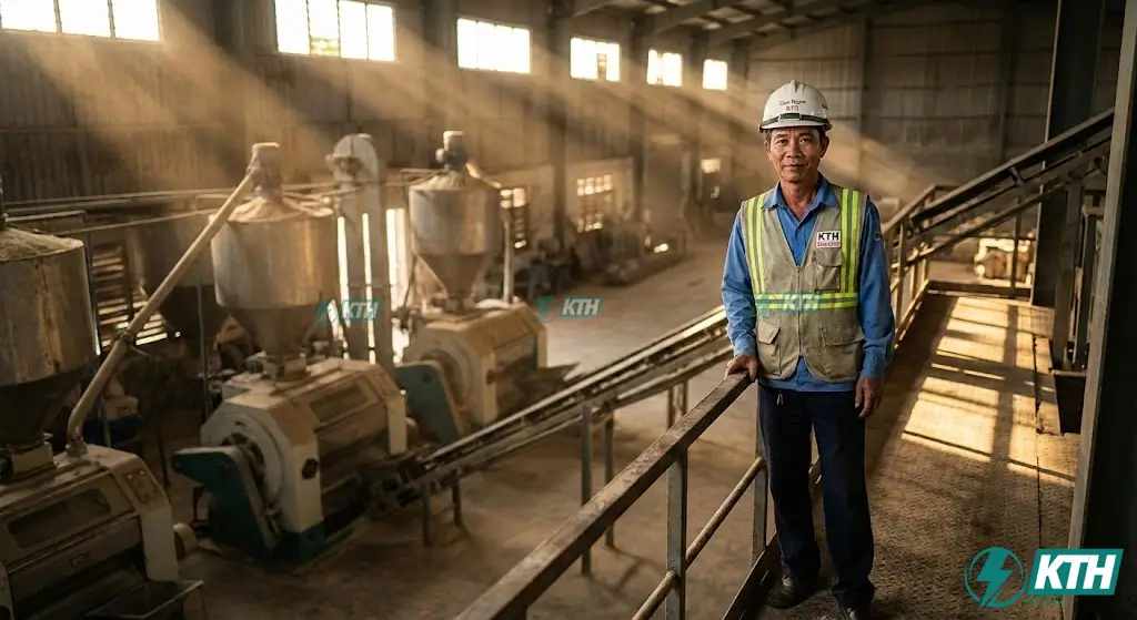 Tổng thầu KTH Electric thi công hệ thống điện động lực cho nhà máy xay xát lúa gạo công suất 20 tấn/giờ tại Việt Nam.