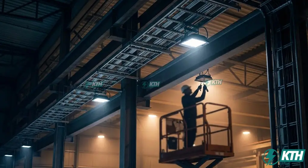 Download Free 39 Bản Vẽ CAD Nhà Xưởng Công Nghiệp Full Kiến Trúc & Kết Cấu 4 Hệ thống chiếu sáng Highbay LED và thang máng cáp được thi công theo bản vẽ cad điện nhà xưởng công nghiệp, đảm bảo độ rọi Lux tiêu chuẩn.