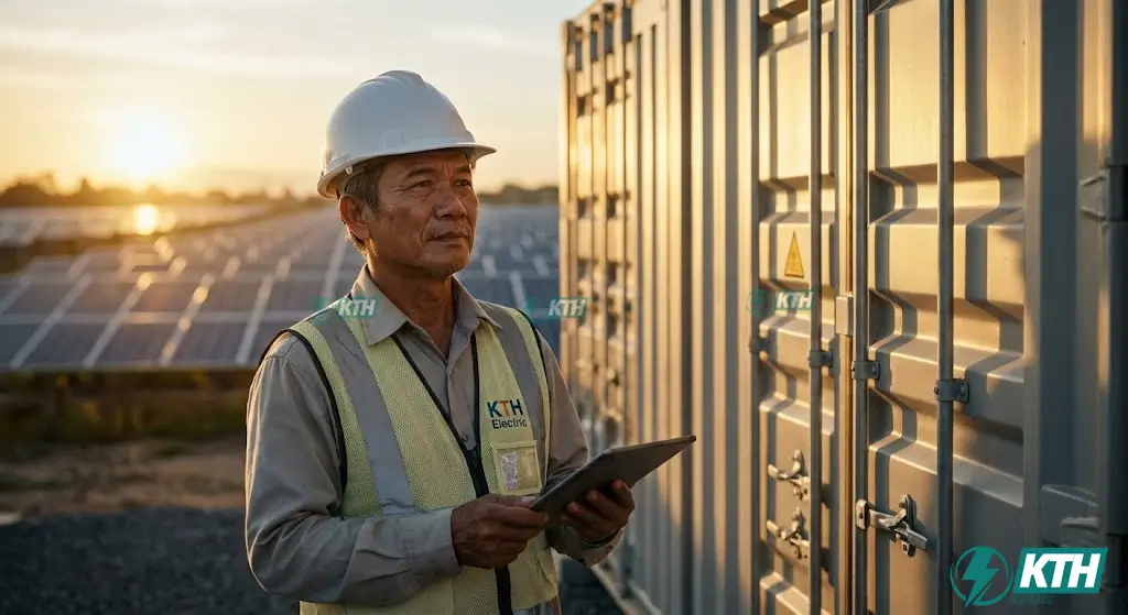Hệ thống lưu trữ năng lượng BESS kết hợp điện mặt trời quy mô công nghiệp được vận hành bởi kỹ sư KTH Electric tại Việt Nam.