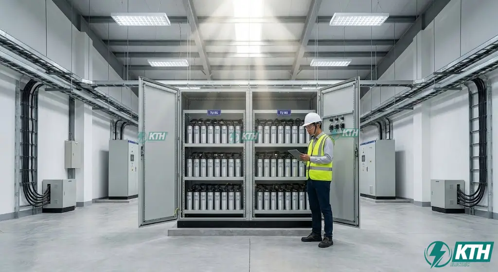 Dung Kháng Là Gì? Công Thức Tính & Ý Nghĩa Kỹ Thuật (Mới 2026) 6 Hệ thống tủ tụ bù hạ thế sử dụng dung kháng để bù công suất phản kháng và nâng cao hệ số công suất cos phi cho nhà xưởng.