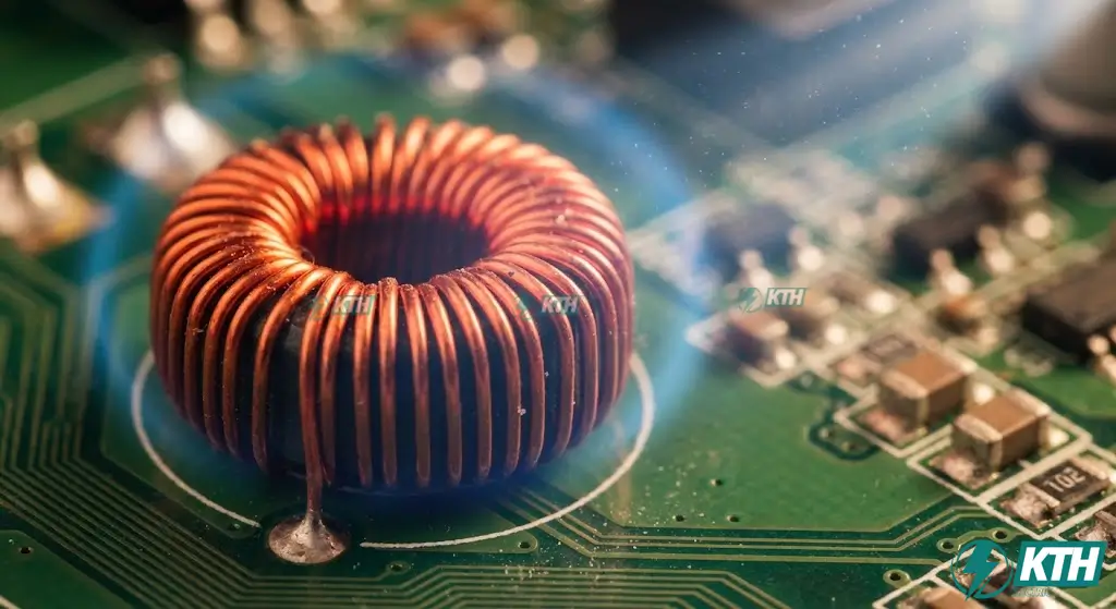 Cảm Kháng Là Gì? Công Thức Tính & Ứng Dụng Kỹ Thuật 2 Cận cảnh cuộn dây đồng (cuộn cảm) trên mạch điện tử minh họa cho khái niệm cảm kháng ZL và hiện tượng tự cảm.