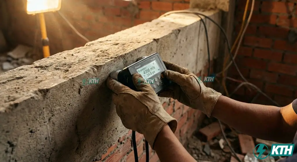 Các bước khảo sát hiện trạng móng và dầm chịu lực công trình cũ để đánh giá độ lún trước khi cơi nới.