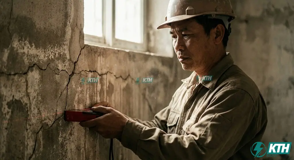 Khảo sát hiện trạng ngôi nhà xuống cấp nứt vách thấm dột.