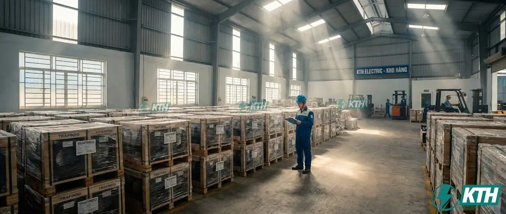 Kho hàng máy biến dòng trung thế Trafindo số lượng lớn có sẵn tại KTH Electric TP.HCM.